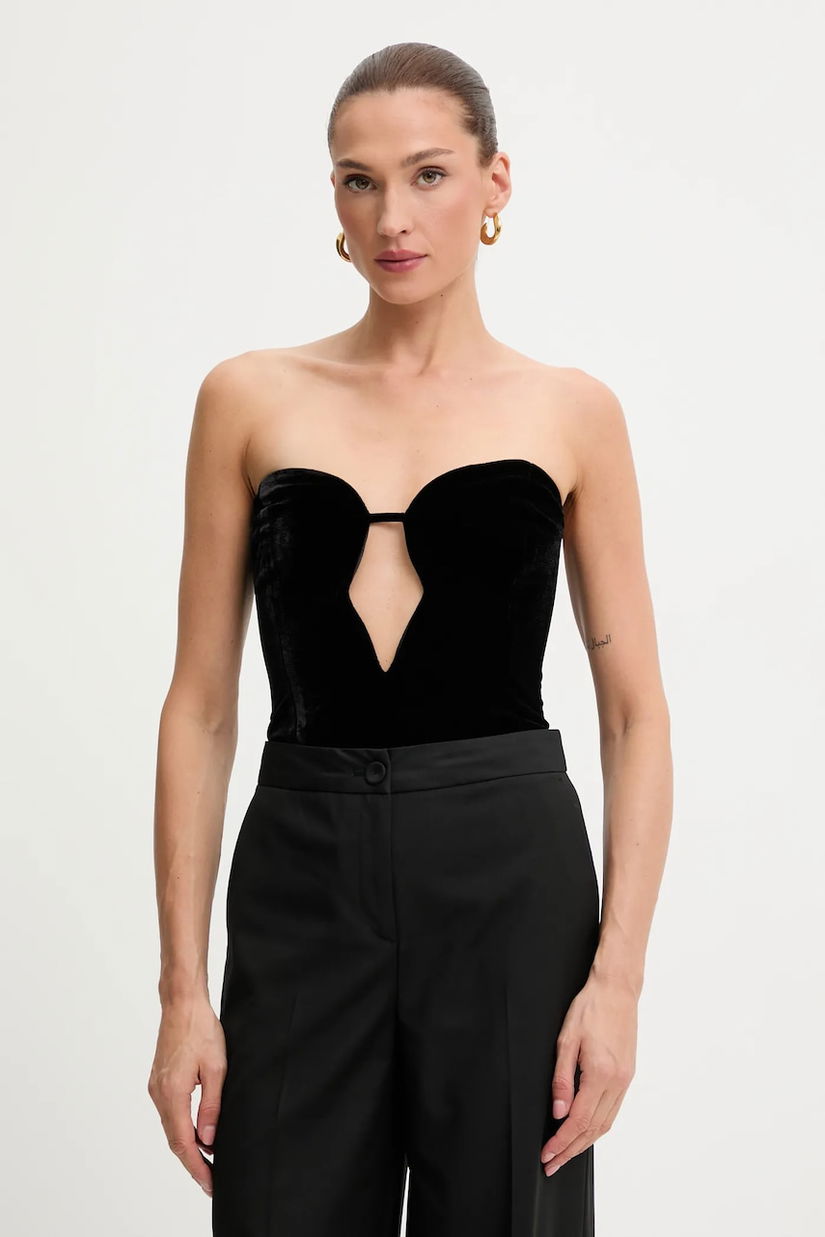 Bardot body din catifea culoarea negru, uni, 58787TB