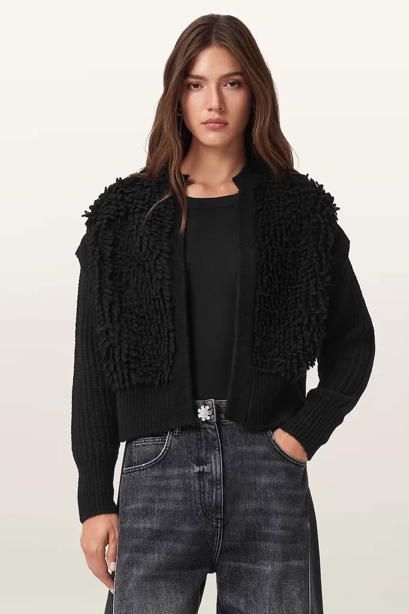 AllSaints cardigan din amestec de lână ELIAS culoarea negru, W047KD