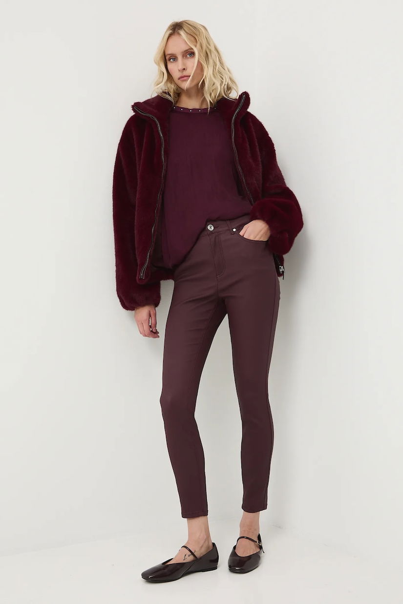 Medicine pantaloni culoarea bordo, mulata, medium waist