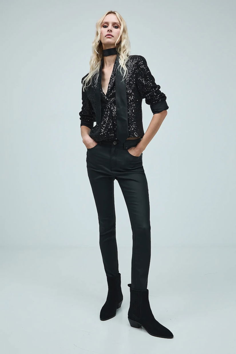 Medicine pantaloni culoarea negru, mulata, medium waist