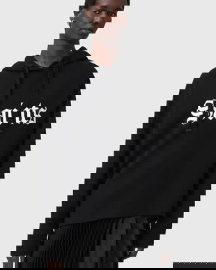 AllSaints hanorac de bumbac SAINT culoarea negru, cu glugă, cu imprimeu, W140JD