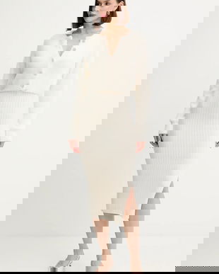 Morgan rochie și cardigan culoarea bej, midi, mulată, RMORILO