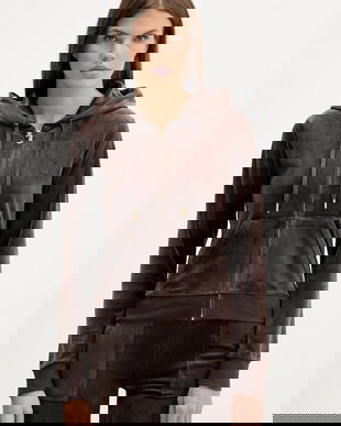 Juicy Couture bluză ROBERTSON HOODIE culoarea bej, cu glugă, cu imprimeu, JCAP176G