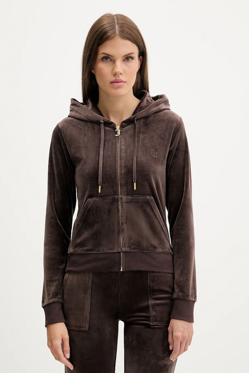 Juicy Couture bluză ROBERTSON HOODIE culoarea bej, cu glugă, cu imprimeu, JCAP176G