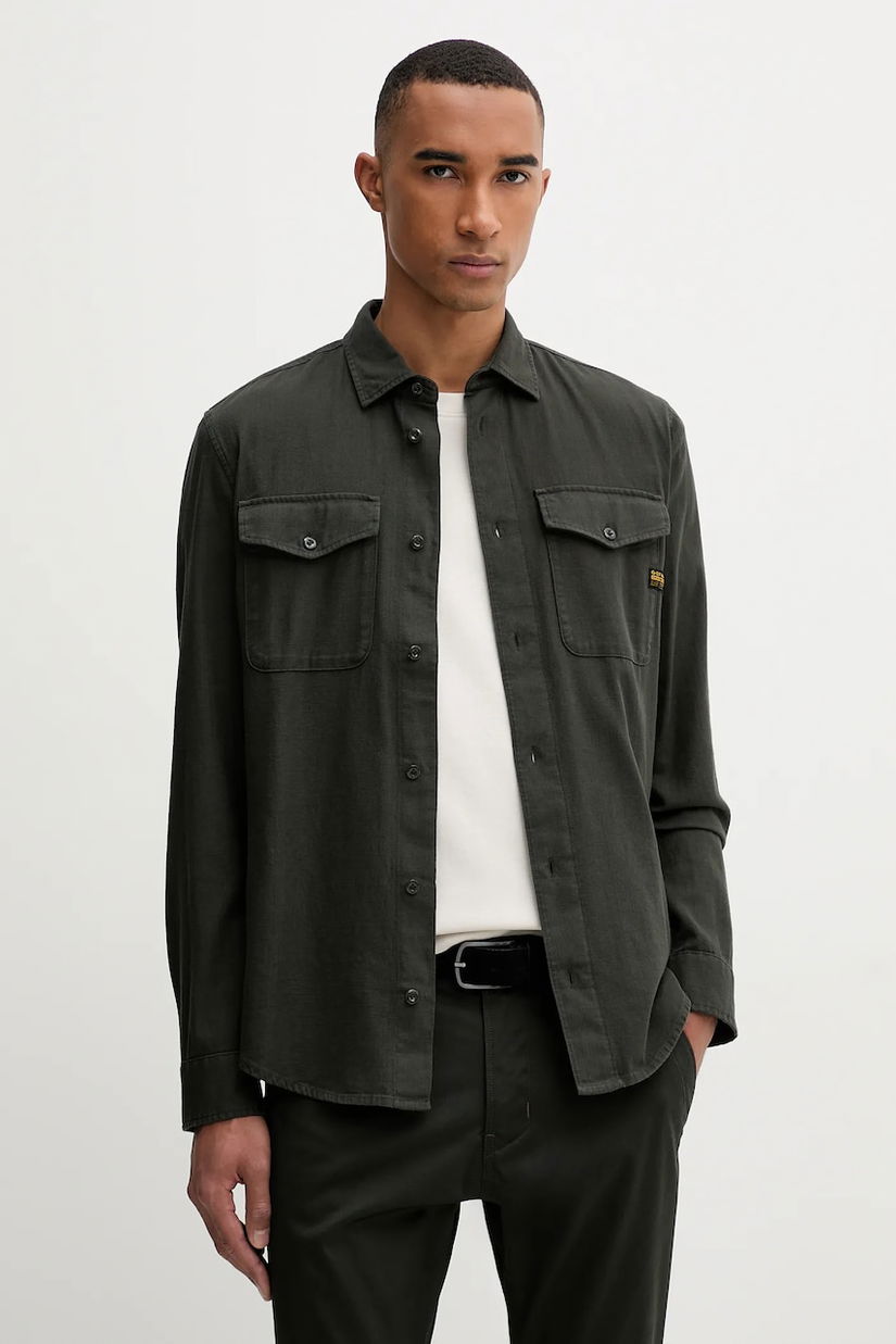 G-Star Raw camasa din bumbac culoarea verde, cu guler clasic, regular