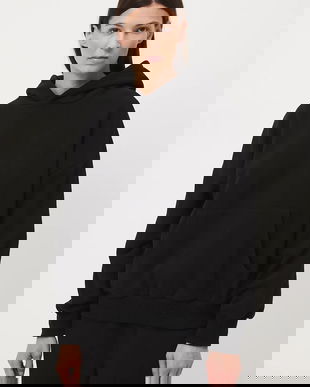 Medicine bluză culoarea negru, cu glugă, uni