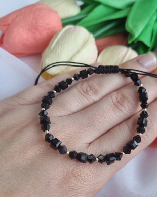 Bratara cu cristale de sticla si bilute de aur 14K