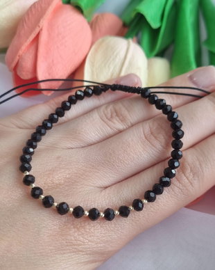 Bratara cu cristale de sticla si bilute de aur 14K