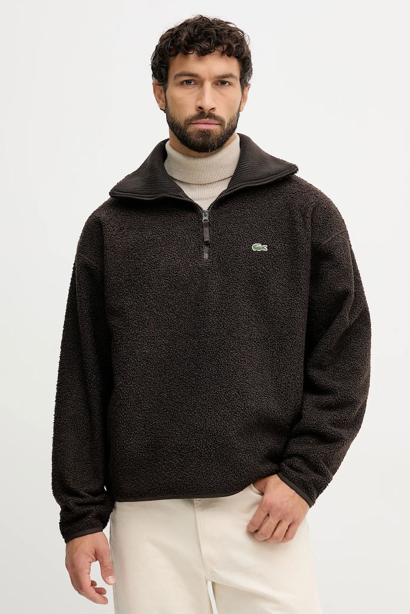 Lacoste hanorac fleece culoarea maro, uni, SH5500