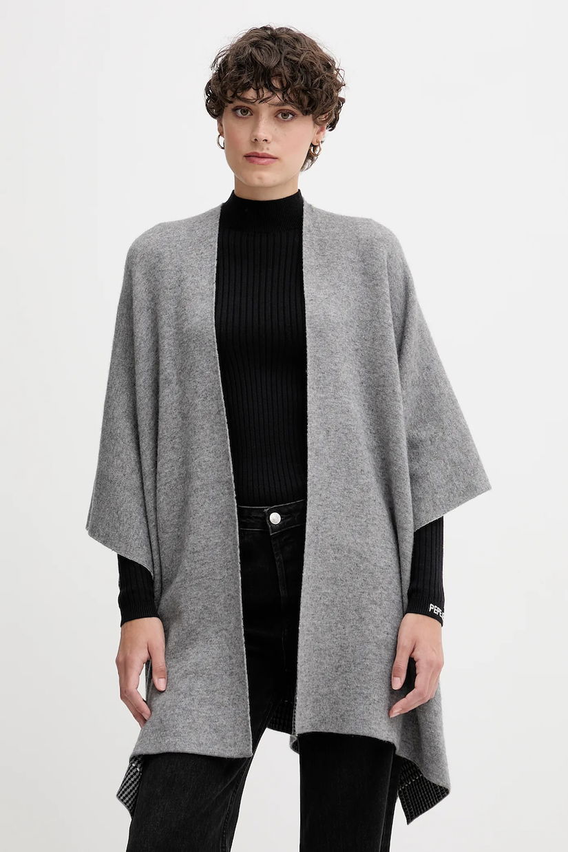United Colors of Benetton cardigan din lână cu două fețe culoarea gri, 112HEU01N