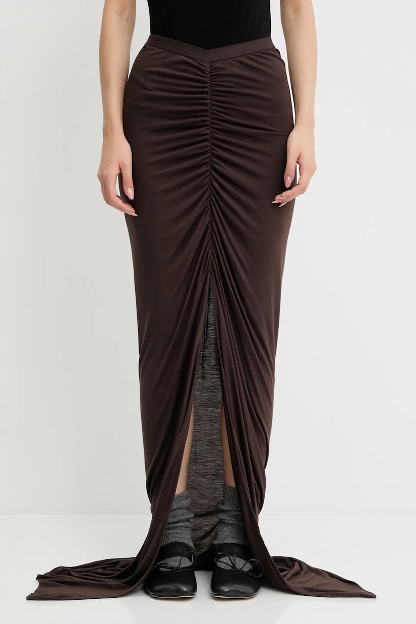 Rick Owens Lilies fustă Poppy culoarea maro, maxi, drept, LI02E3317.RV