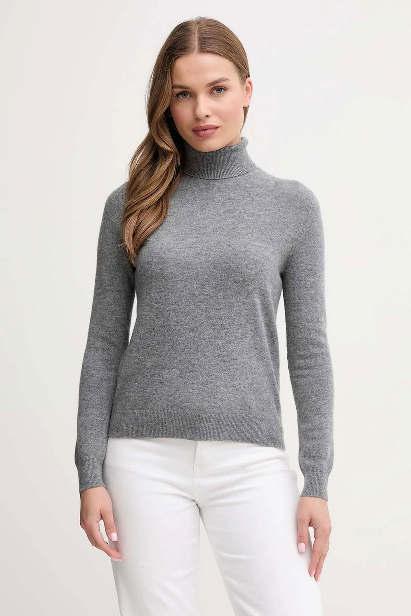 United Colors of Benetton pulover de lână culoarea gri, cu guler, 1002D2348