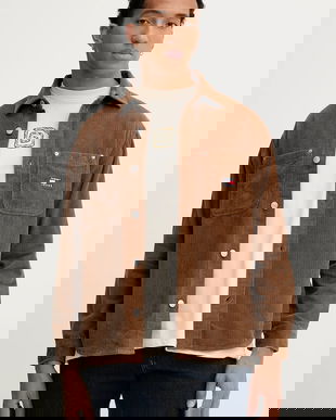 Tommy Jeans cămașă din velur culoarea maro, cu guler clasic, relaxed, DM0DM22016