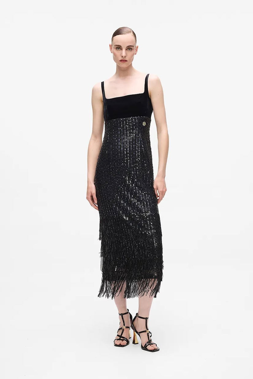 Karl Lagerfeld rochie culoarea negru, midi, drept, A4W13043