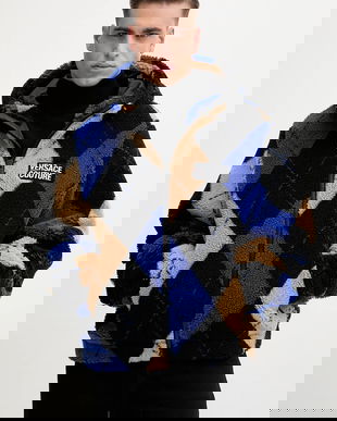 Versace Jeans Couture hanorac fleece culoarea negru, cu glugă, cu imprimeu, 79GAS406 U0030