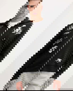 Michael Kors bluză culoarea negru, cu glugă, cu imprimeu, CF552V04MY