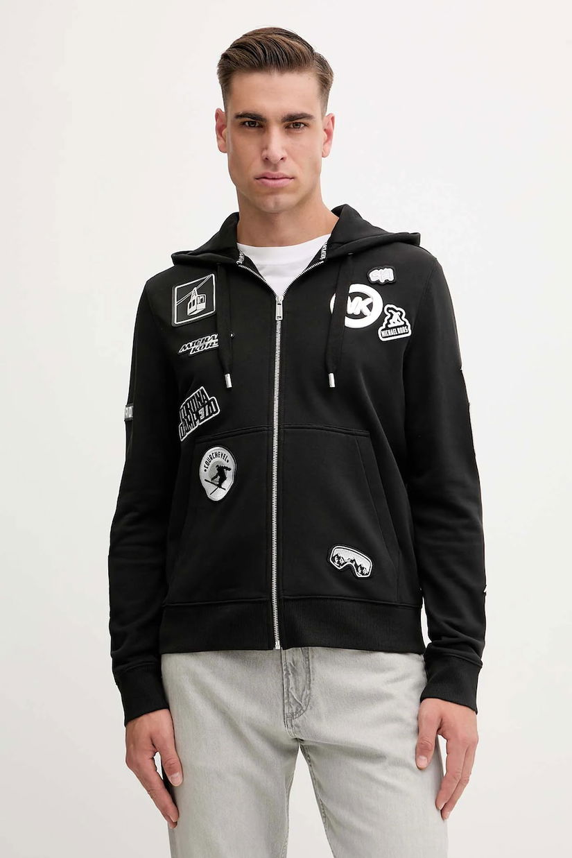 Michael Kors bluză culoarea negru, cu glugă, cu imprimeu, CF552V04MY