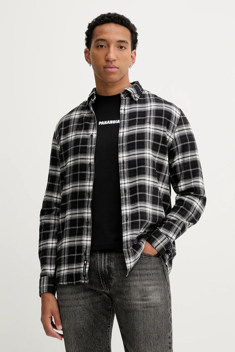 Tommy Jeans cămașă din bumbac culoarea negru, cu guler button-down, regular, DM0DM22024