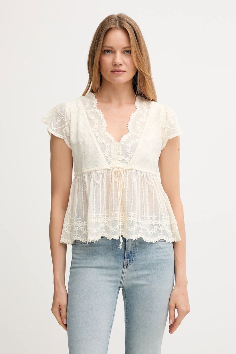 Hoss Intropia bluză culoarea bej, cu imprimeu, 5872098