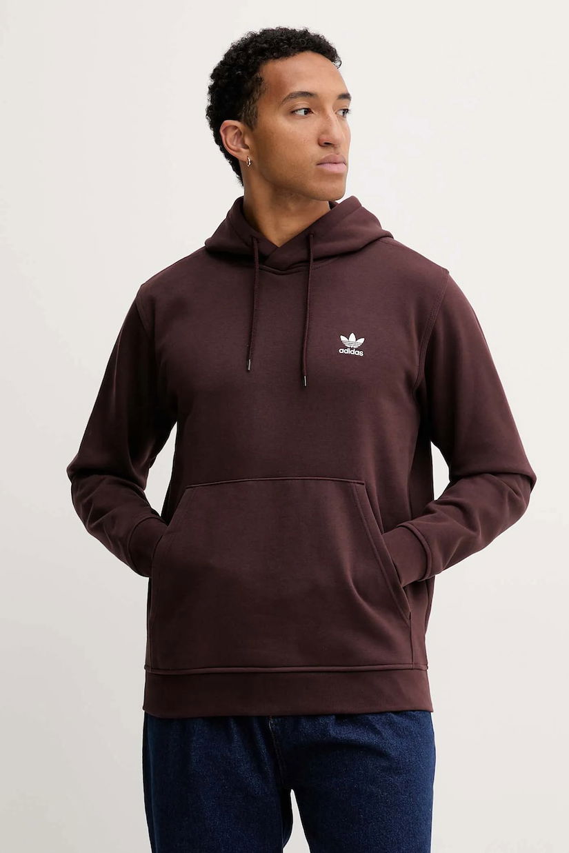 adidas Originals bluză Essentials culoarea maro, cu glugă, uni, HY2083