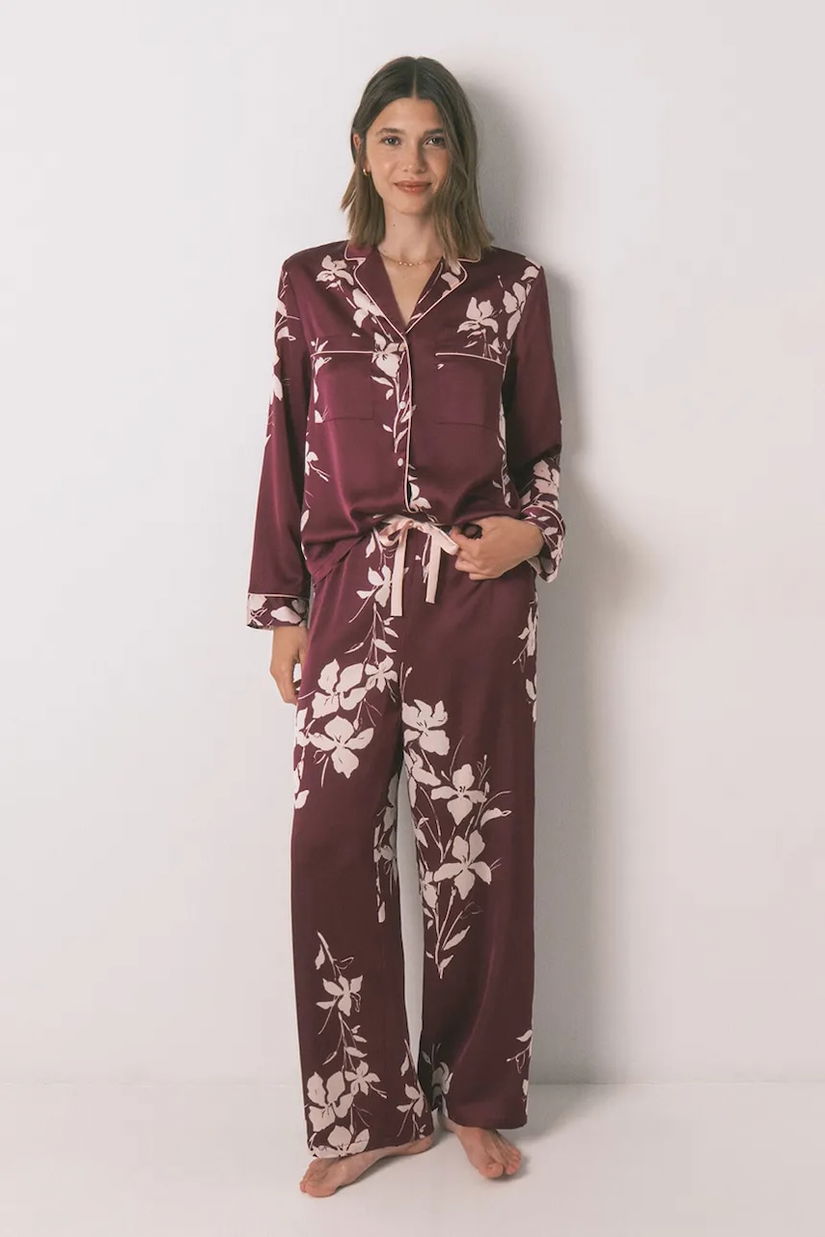 women'secret pijama culoarea bordo, satin, 2542459