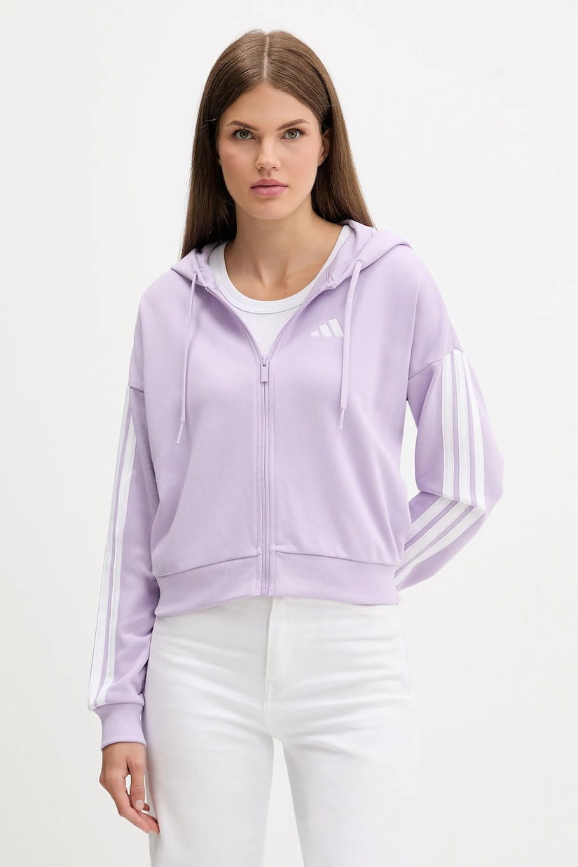 adidas bluză Essentials culoarea violet, cu glugă, cu imprimeu, JY3135