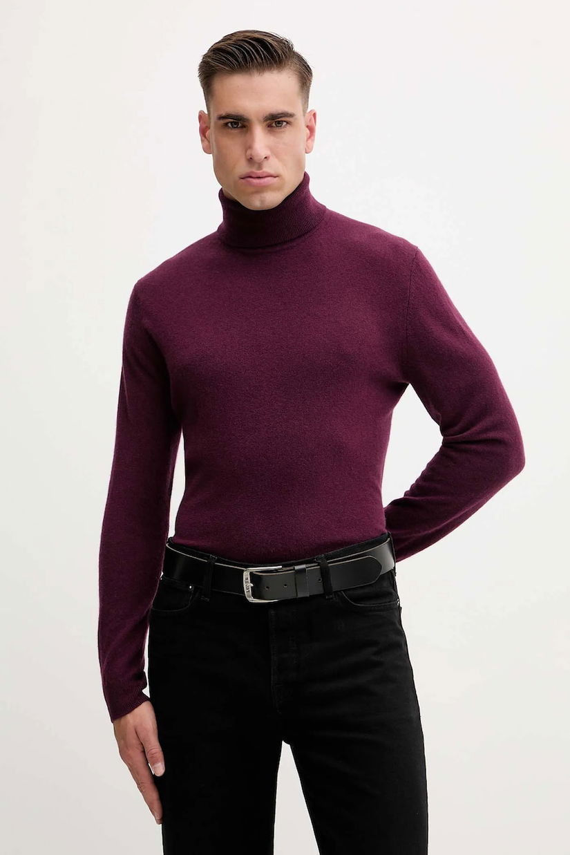 United Colors of Benetton pulover de lână culoarea maro, light, cu guler, 1002U2180