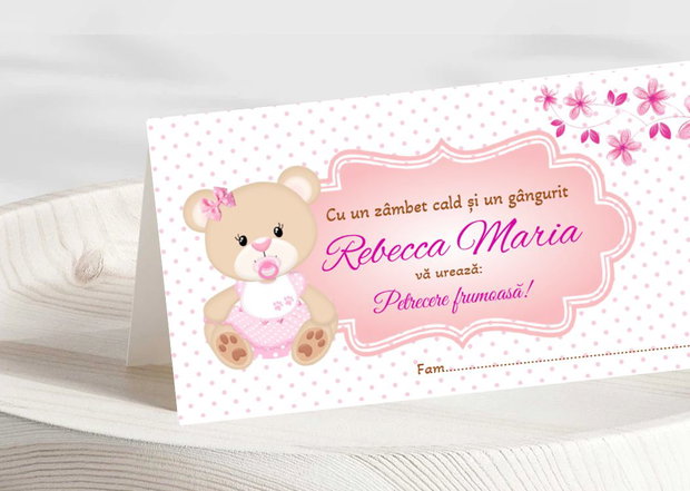 Plicuri bani botez fetițe, tematica Ursuleț roz
