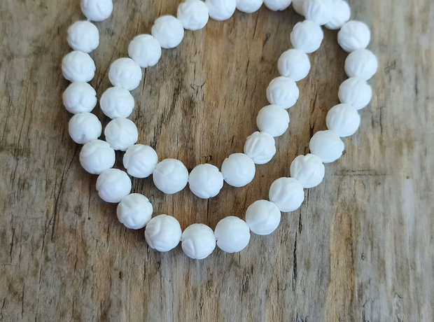 Agate gravate, albe, 8 mm