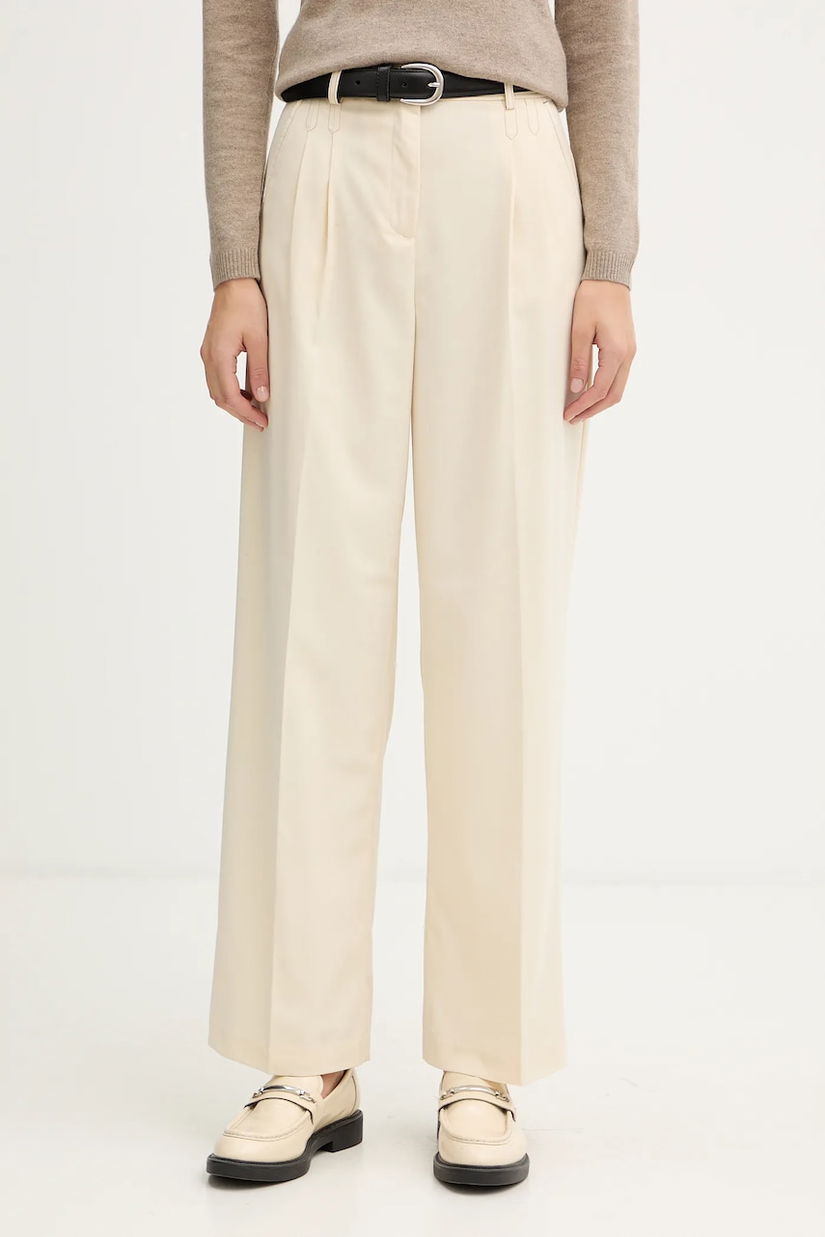 United Colors of Benetton pantaloni culoarea bej, drept, high waist, 4YVXDF09R
