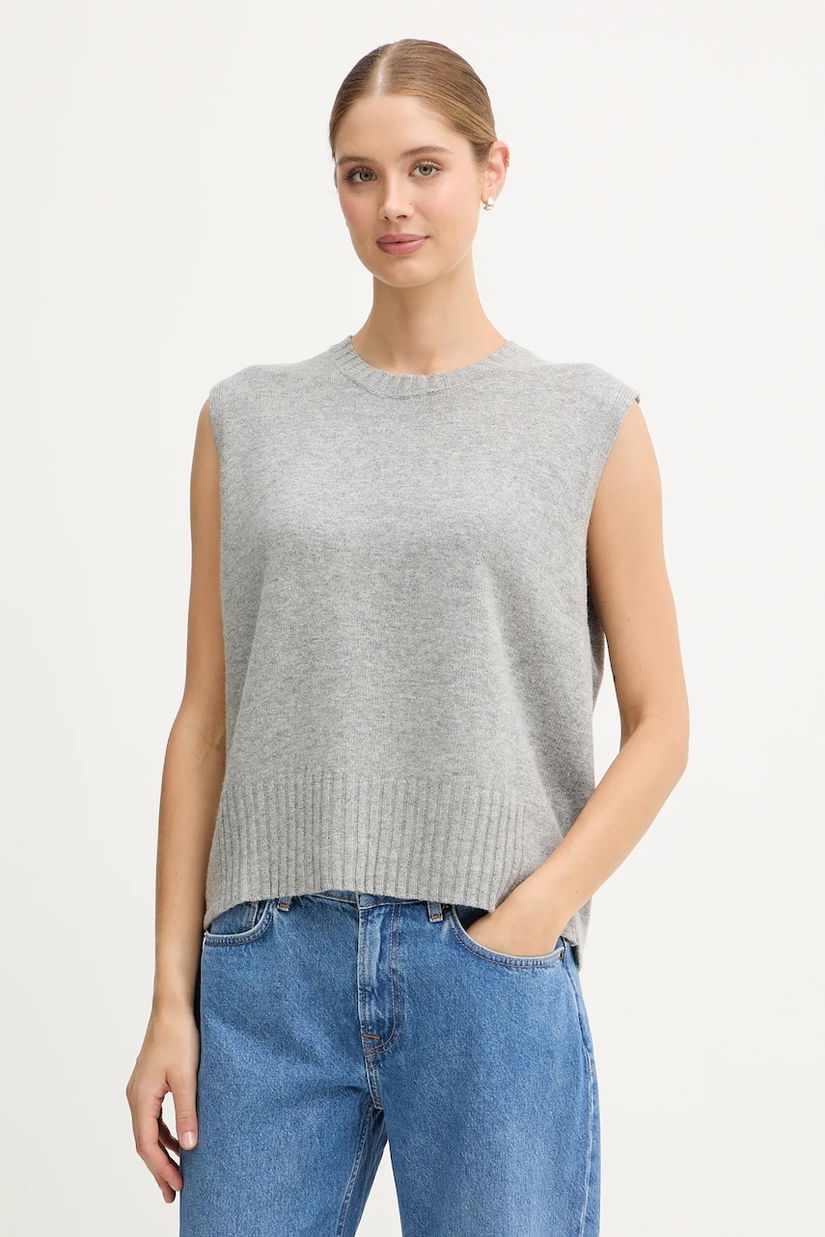 United Colors of Benetton vestă din amestec de lână culoarea bej, light, 126WD10BA