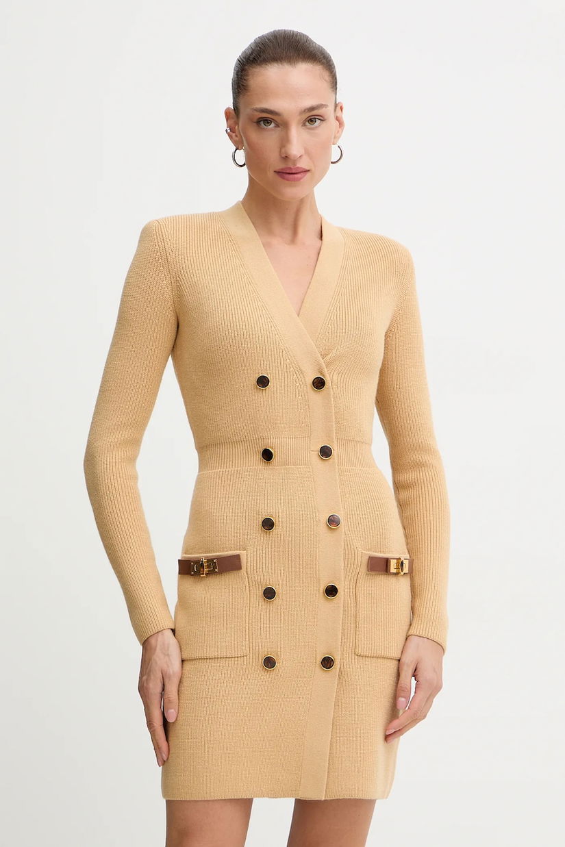 Elisabetta Franchi rochie cu lână culoarea bej, mini, mulată, AM04S56E2