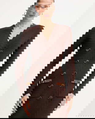 Elisabetta Franchi rochie cu lână culoarea maro, mini, mulată, AM04S56E2