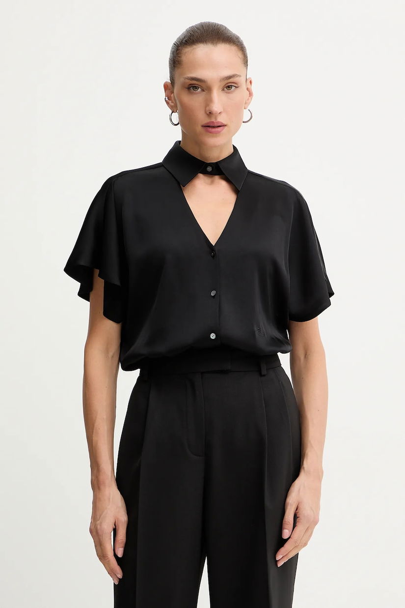 Karl Lagerfeld cămașă culoarea negru, cu guler clasic, relaxed, A4W11040