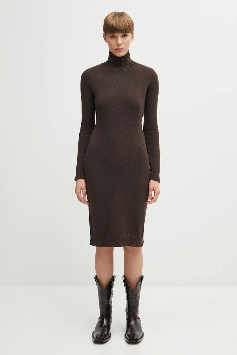 MM6 Maison Margiela rochie cu lână culoarea maro, midi, drept, S62DD0054.M13187.144