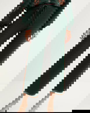 Never Fully Dressed pantaloni culoarea verde, drept, high waist, NFDKN730