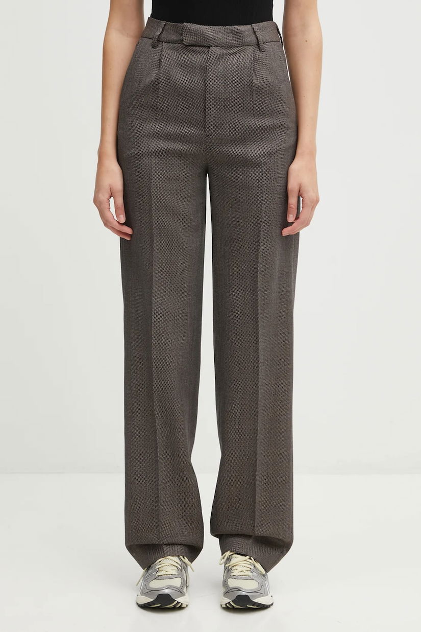 MM6 Maison Margiela pantaloni de lână culoarea maro, drept, high waist, S62KB0247.M35636.001F