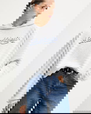 La Mania bluză LUMA culoarea gri, cu glugă, melanj, LUMA