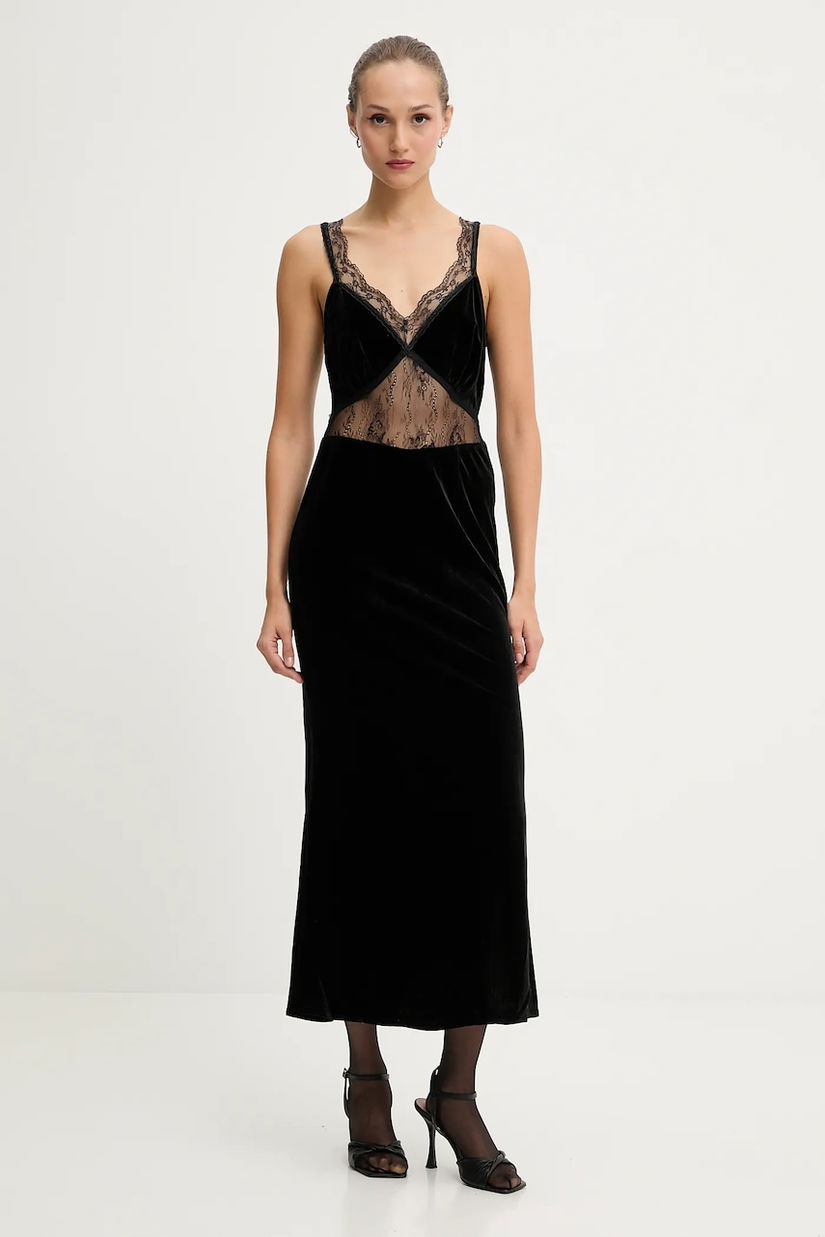 Never Fully Dressed rochie de catifea culoarea negru, maxi, drept, NFDDR3012