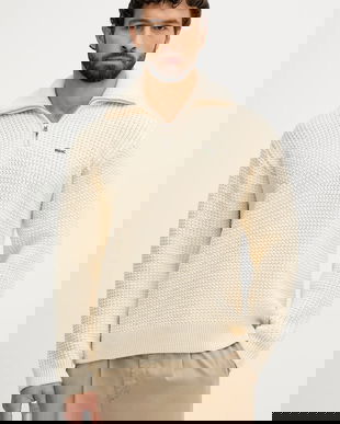 Lacoste pulover din amestec de lână culoarea bej, călduros, cu guler, AH5205