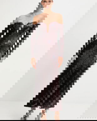 Bardot rochie culoarea bordo, midi, mulată, 59908DB