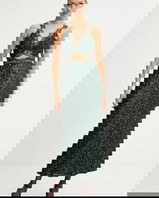 Never Fully Dressed rochie culoarea verde, maxi, mulată, NFDDR3066