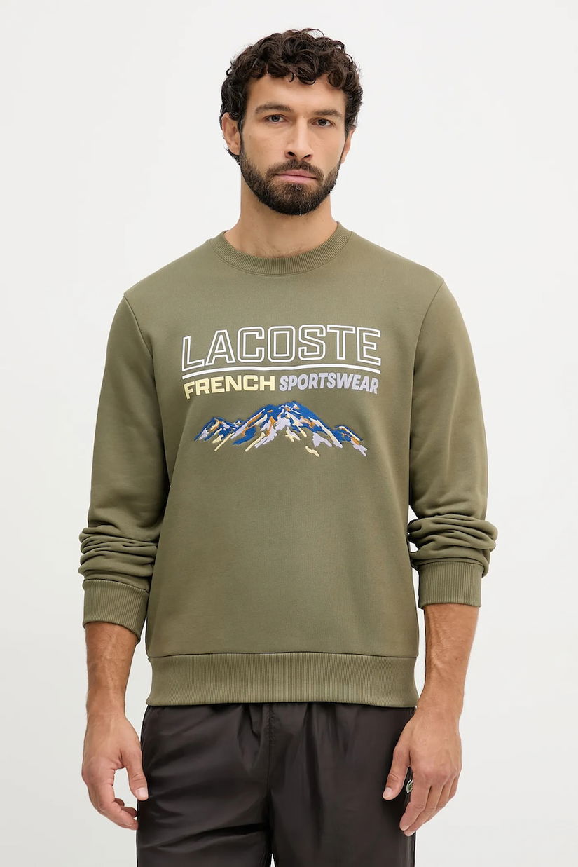 Lacoste hanorac de bumbac culoarea verde, cu imprimeu, SH5884