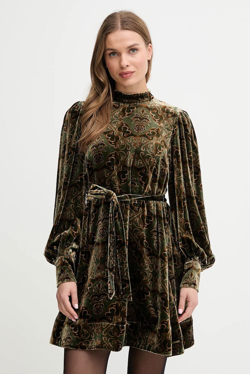 Barbour rochie din mătase x Farm Rio culoarea verde, mini, evazați, LDR0959