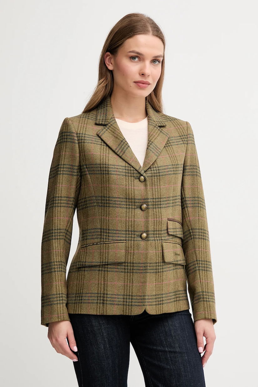 Barbour geacă de lână CARLBY culoarea verde, un singur rând de nasturi, cu imprimeu, LTA0129
