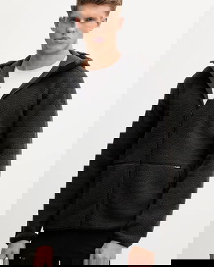 Haglöfs hanorac fleece Funäs culoarea negru, cu glugă, uni, 607817