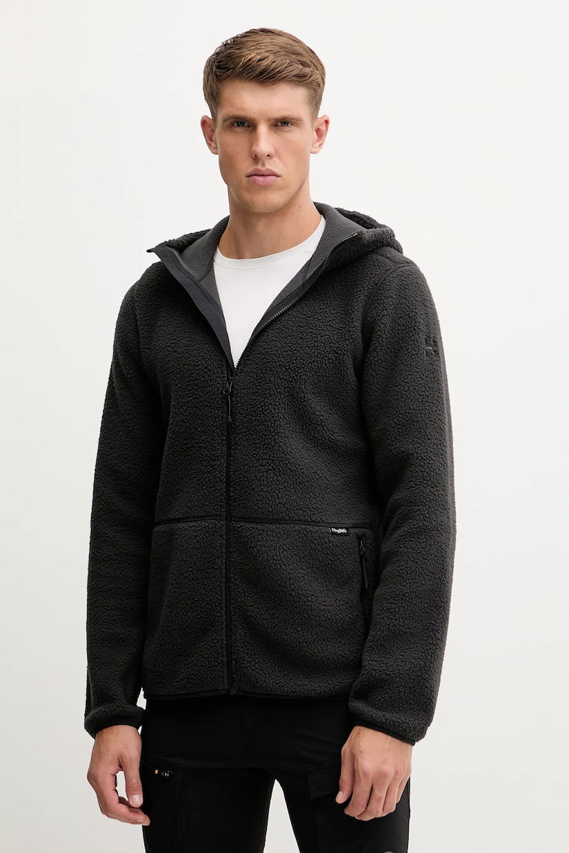 Haglöfs hanorac fleece Funäs culoarea negru, cu glugă, uni, 607817