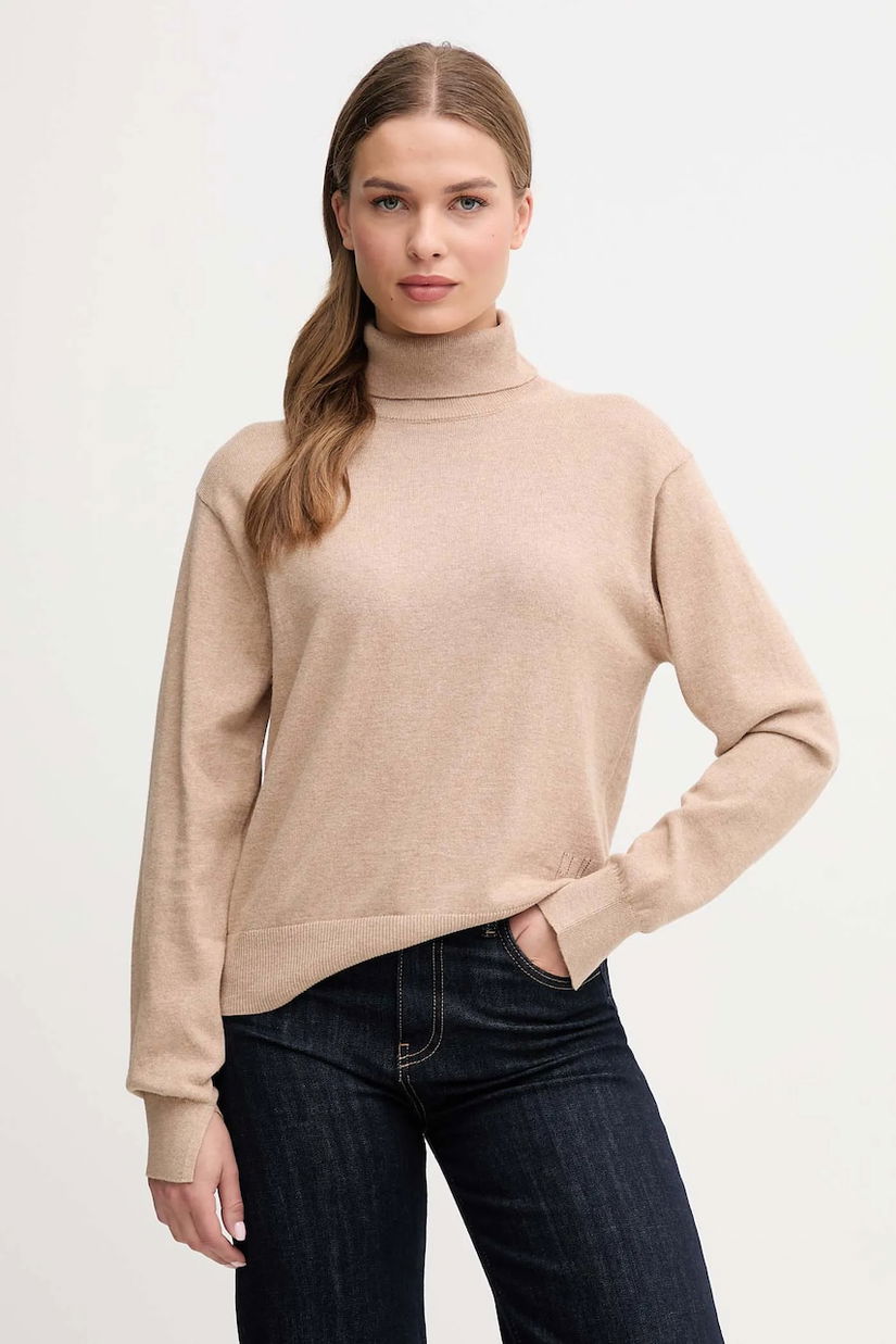 Pepe Jeans pulover din amestec de cașmir culoarea bej, light, cu guler, PL7000036