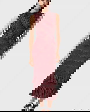 AllSaints rochie NYLA culoarea roșu, midi, mulată, W034DD