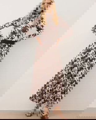 Bizuu fustă MINA culoarea maro, maxi, evazați, MINA KREMOWY